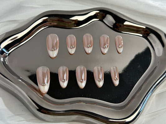 Aurora Pearl French Press-On Nails | Minimalist Luxe | Handmade