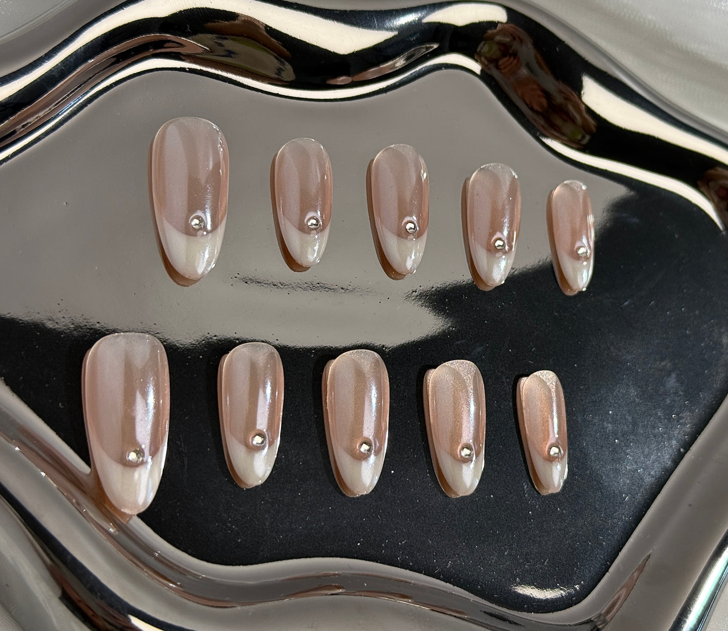 Aurora Pearl French Press-On Nails | Minimalist Luxe | Handmade
