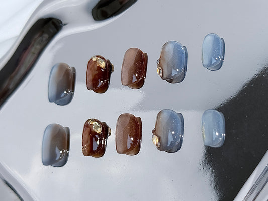 Amber Gradient Cat Eye Press-On Nails | Handmade Magnetic Glow with Marble Ombre – Reusable