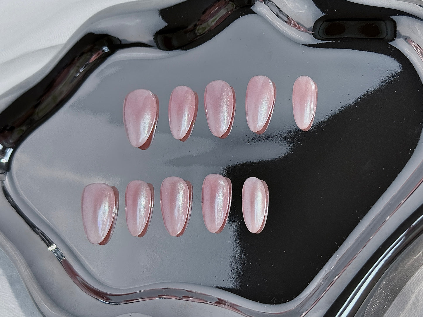Short Almond Pearl Pink Press-On Nails | Soft Pink to White Gradient – Handmade & Reusable