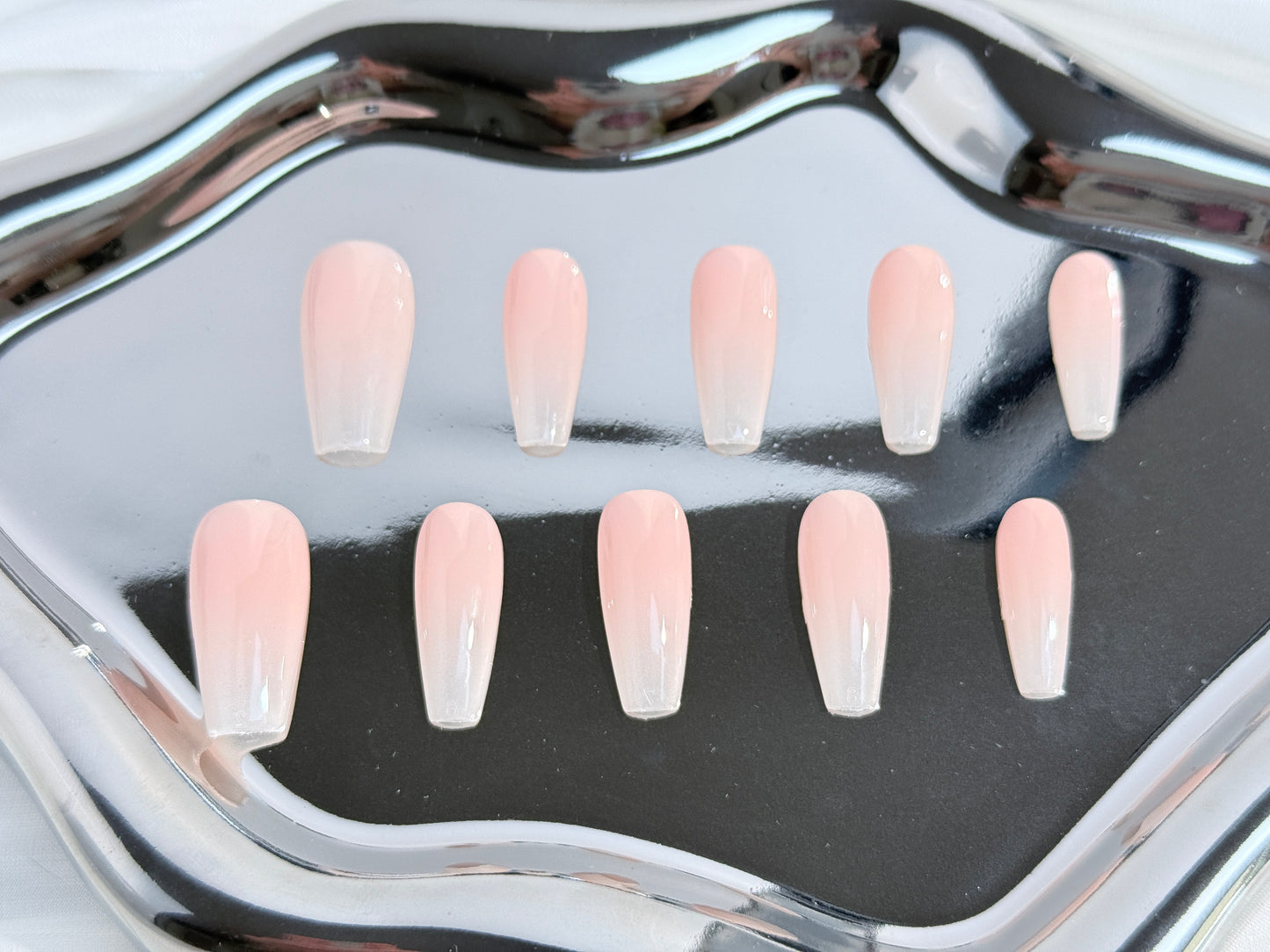 Nude Gradient Press-On Nails | Soft Skin-Tone Ombre – Handmade