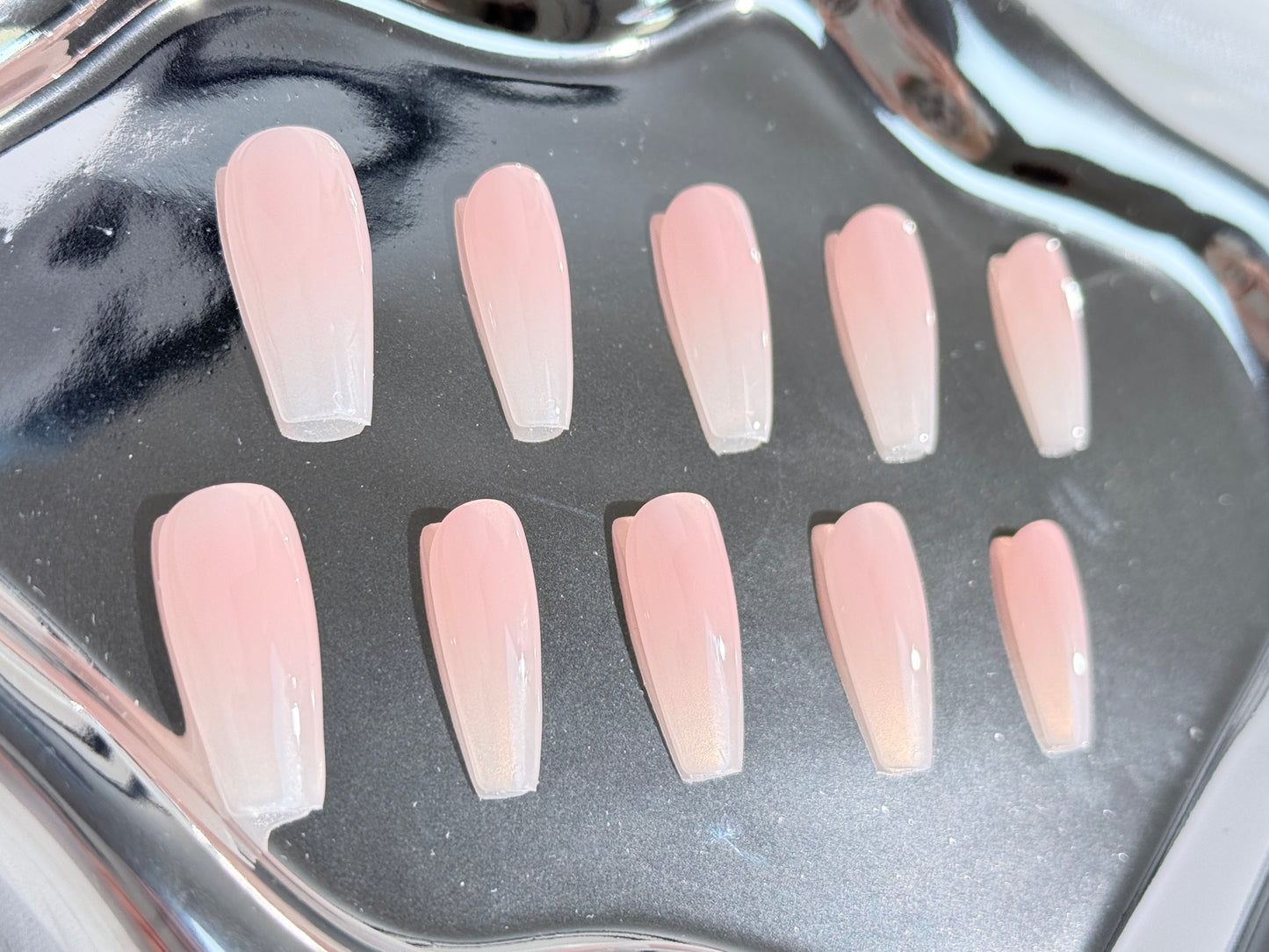 Nude Gradient Press-On Nails | Soft Skin-Tone Ombre – Handmade