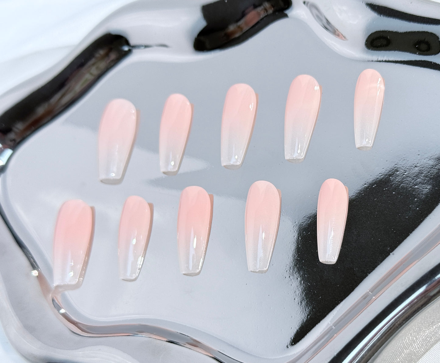 Nude Gradient Press-On Nails | Soft Skin-Tone Ombre – Handmade