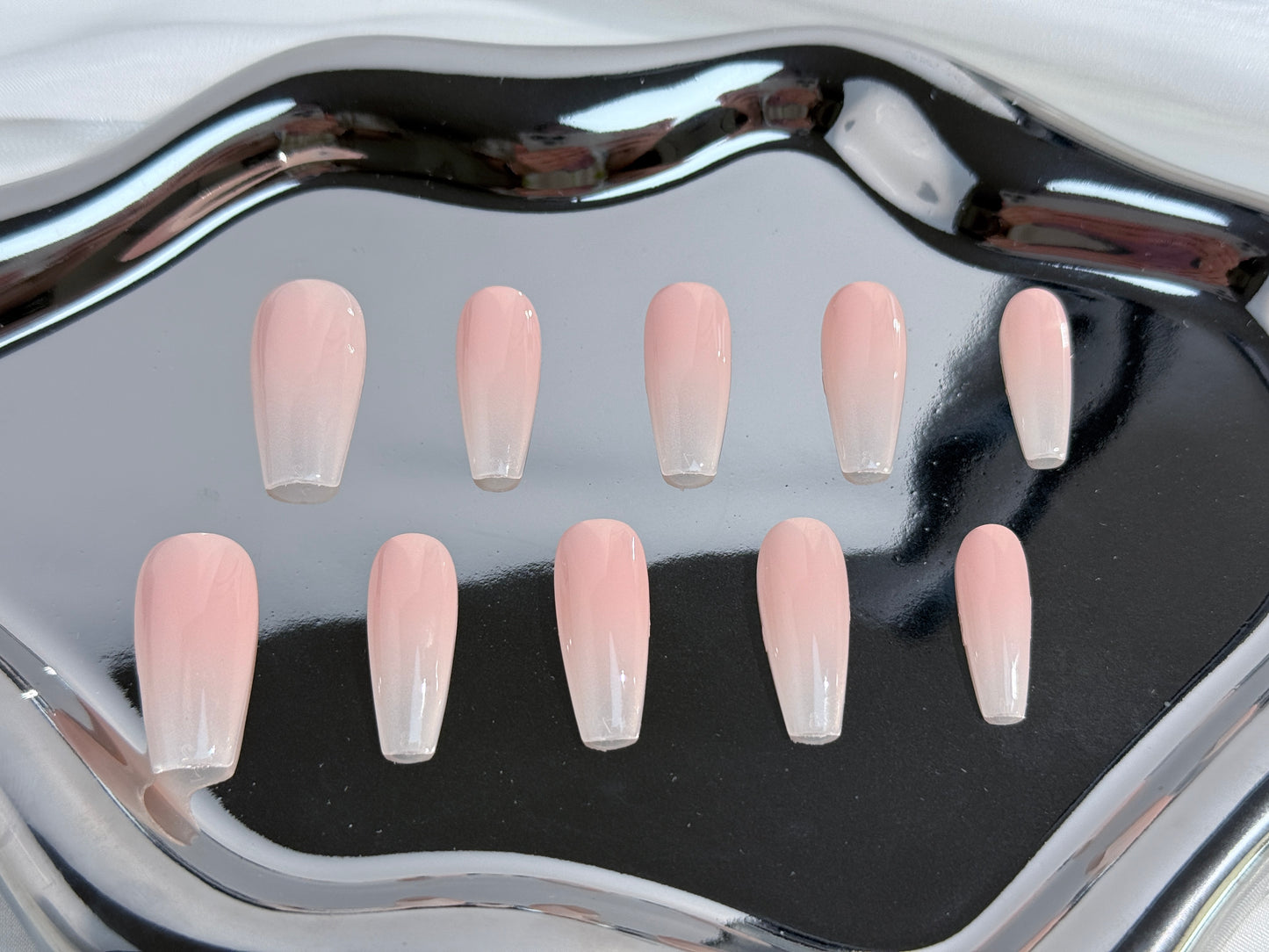 Nude Gradient Press-On Nails | Soft Skin-Tone Ombre – Handmade